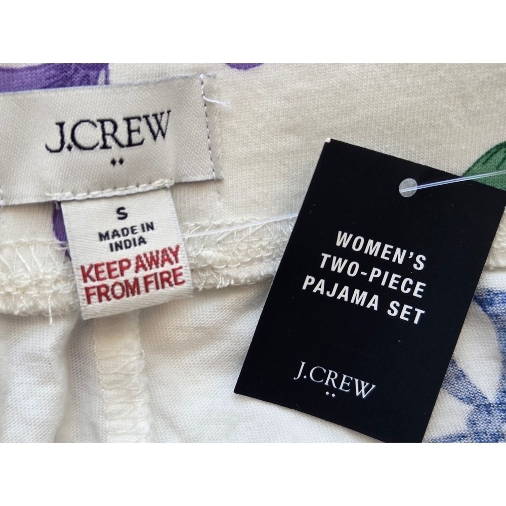 J. Crew Long Sleeve Knit Bow Pajama Set Women S White Multi NWT $128 CO080 - Picture 11 of 11